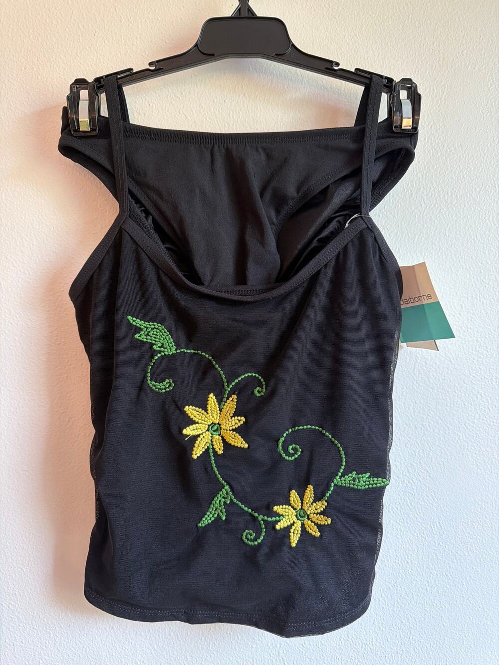 NWT Liz Claiborne Y2K Black Mesh Floral Daisy Embroidered Tankini Swim Suit
